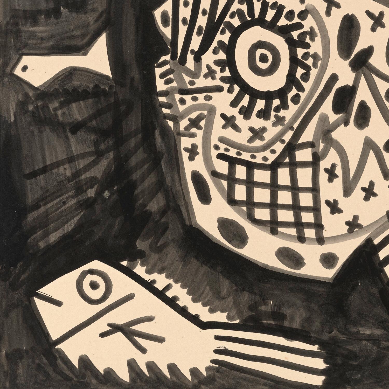 Black and white abstract art with geometric shapes and patterns