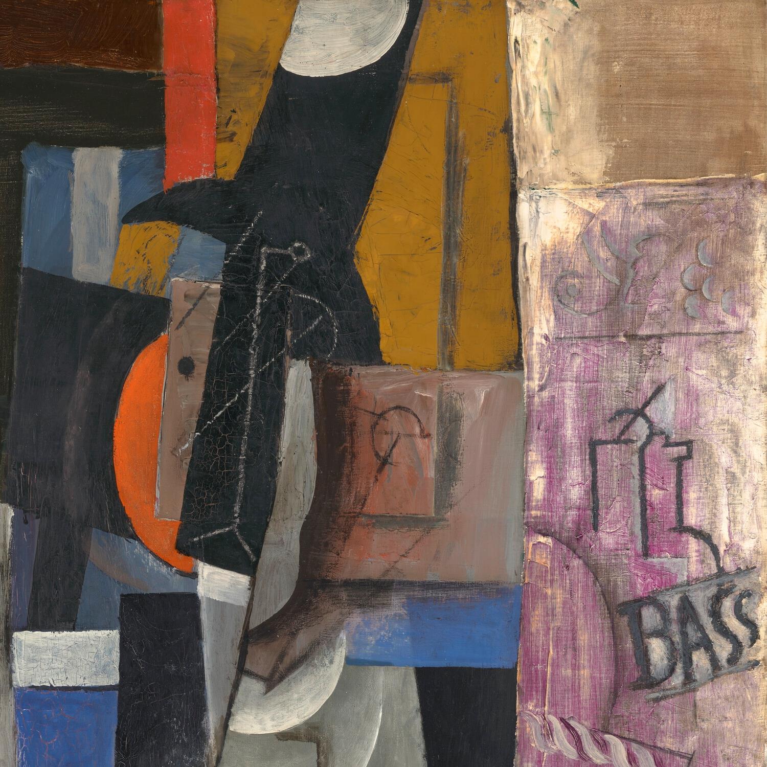 Abstract artwork with geometric shapes and a prominent 'BASS' text.