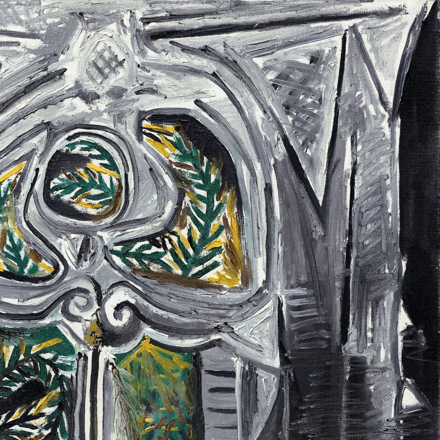 Abstract artwork with geometric shapes and green accents