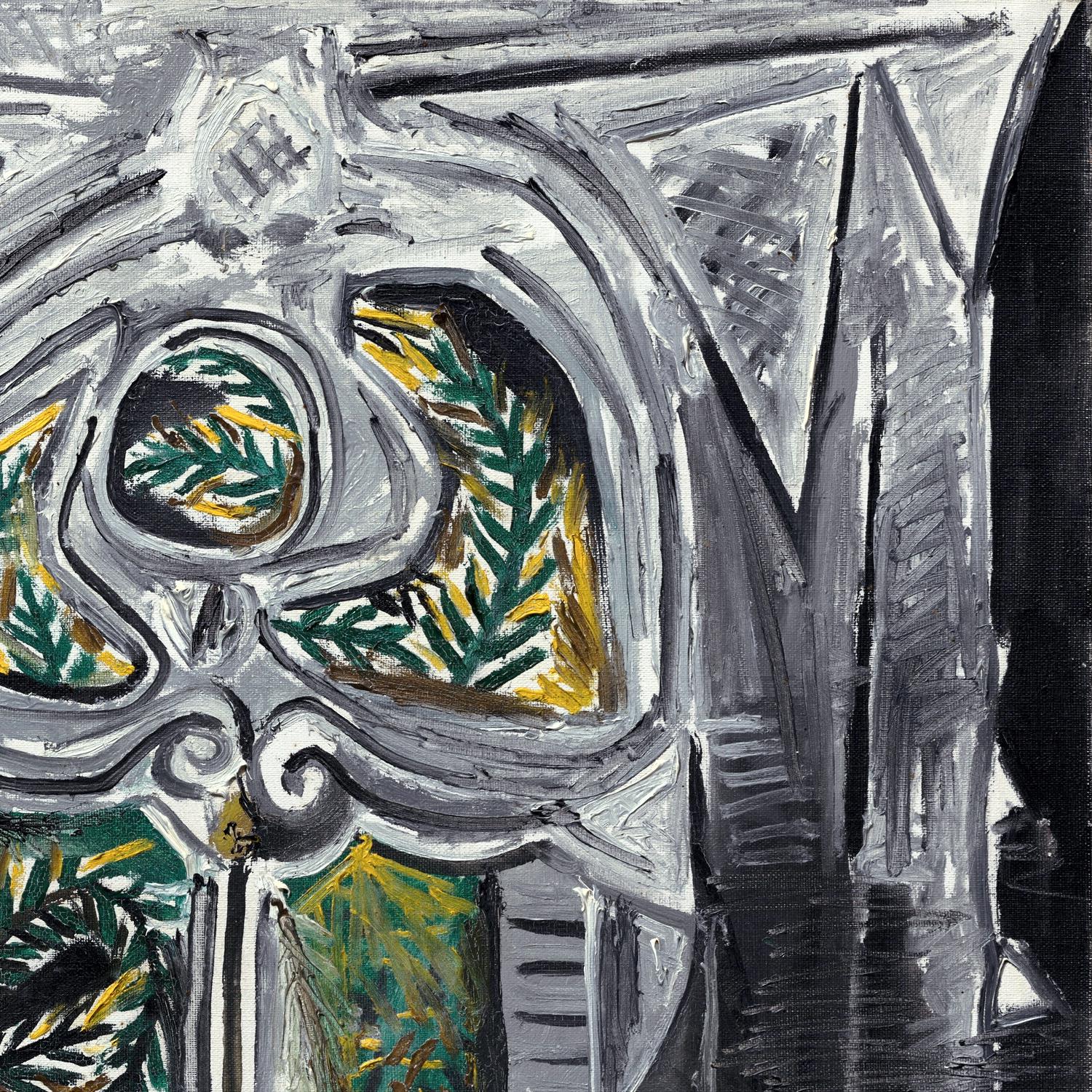 Abstract artwork with geometric shapes and green accents