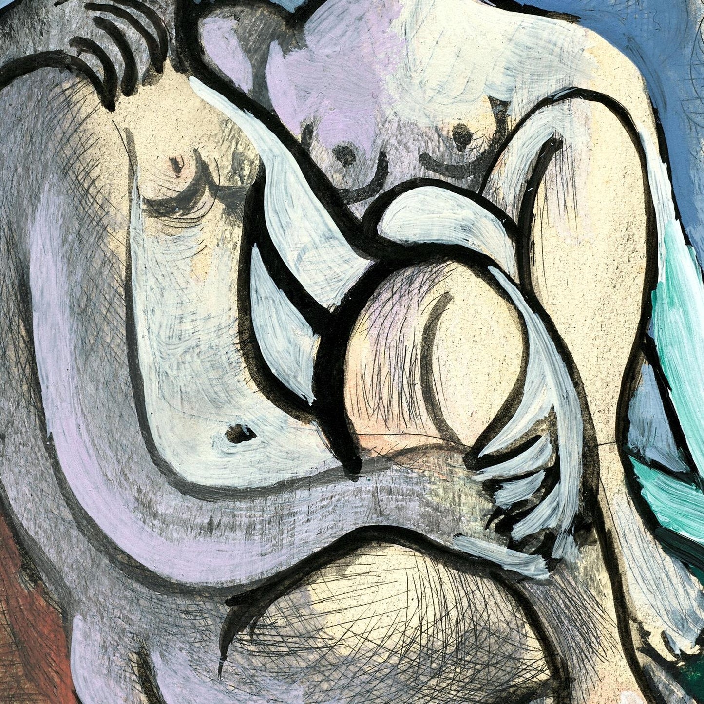 Abstract artwork of a nude figure with flowing hair and clothing.