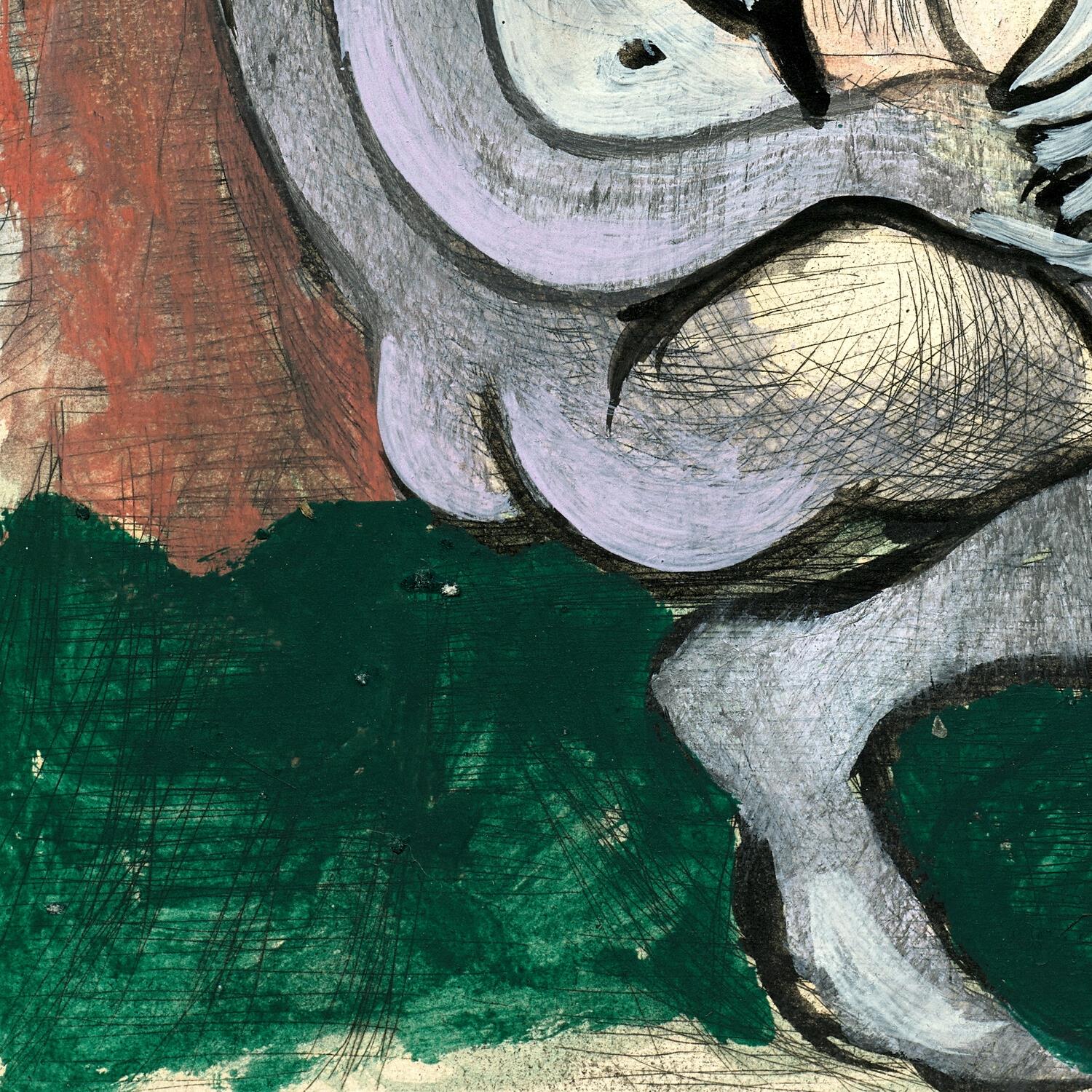 Abstract artwork with a close-up of a face and colorful background