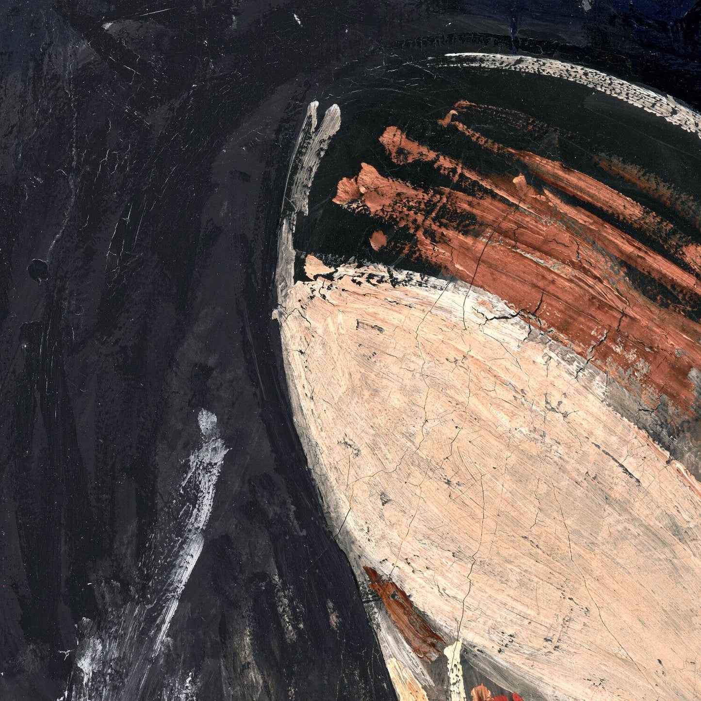 Abstract art with black, brown, and beige colors on a textured surface