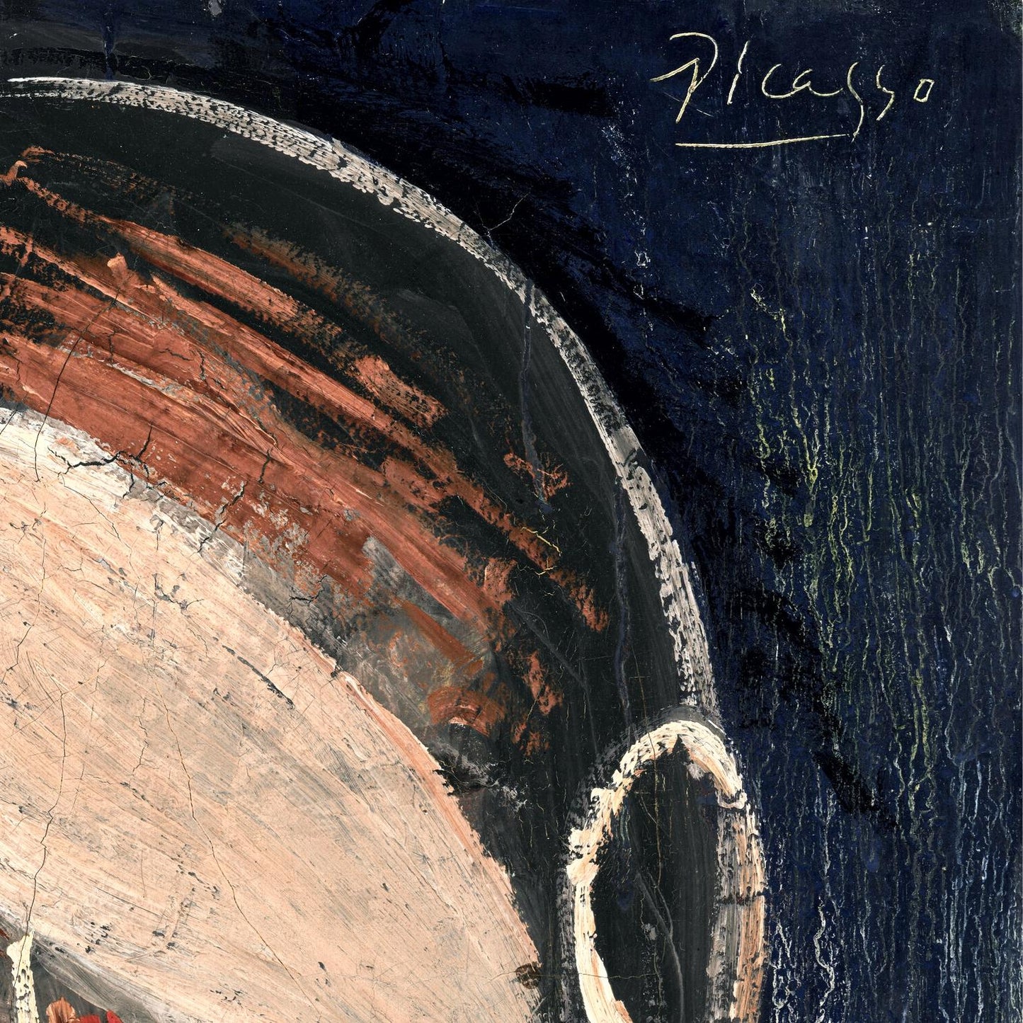 Abstract artwork with a signature in the top right corner