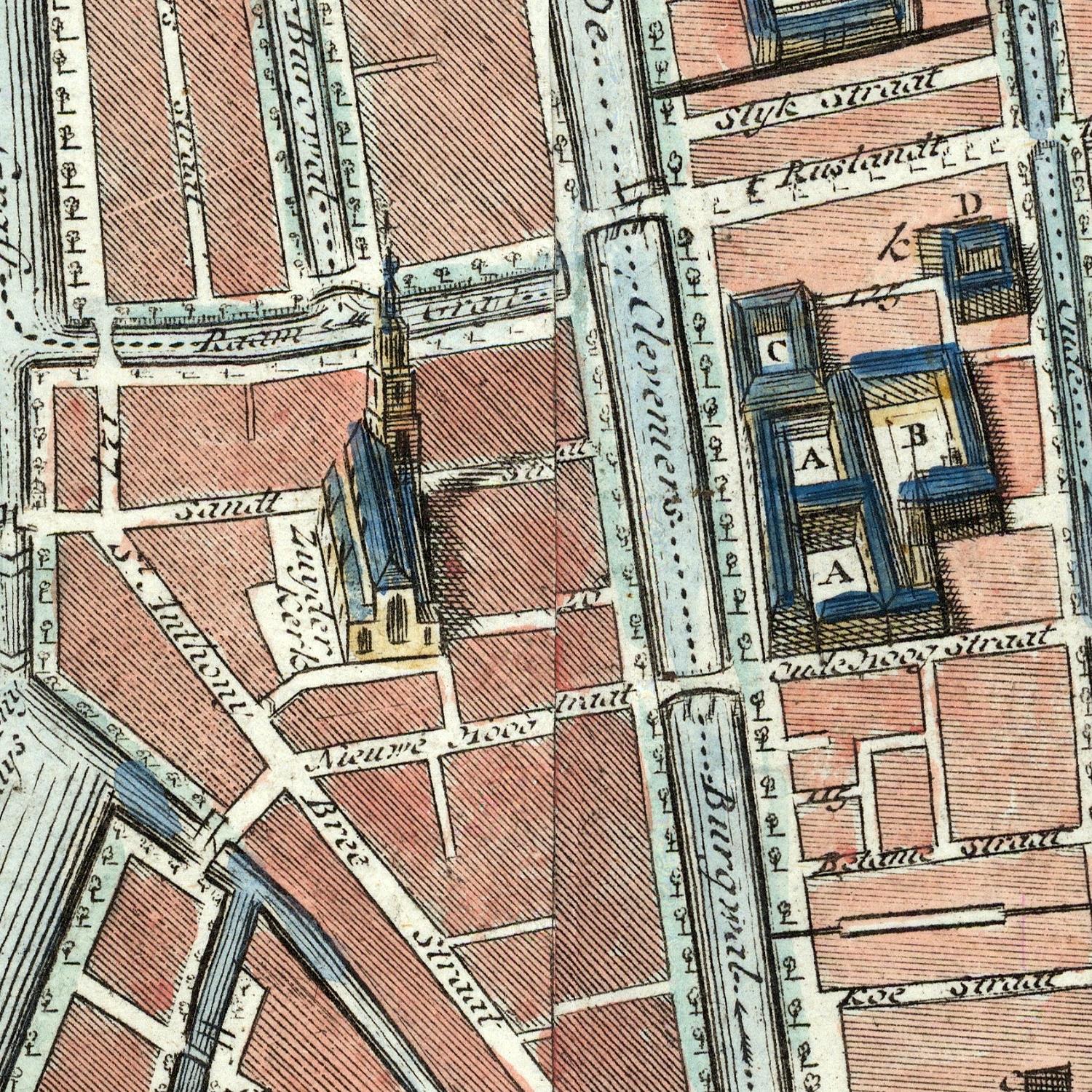 Vintage map of a city layout with streets and buildings