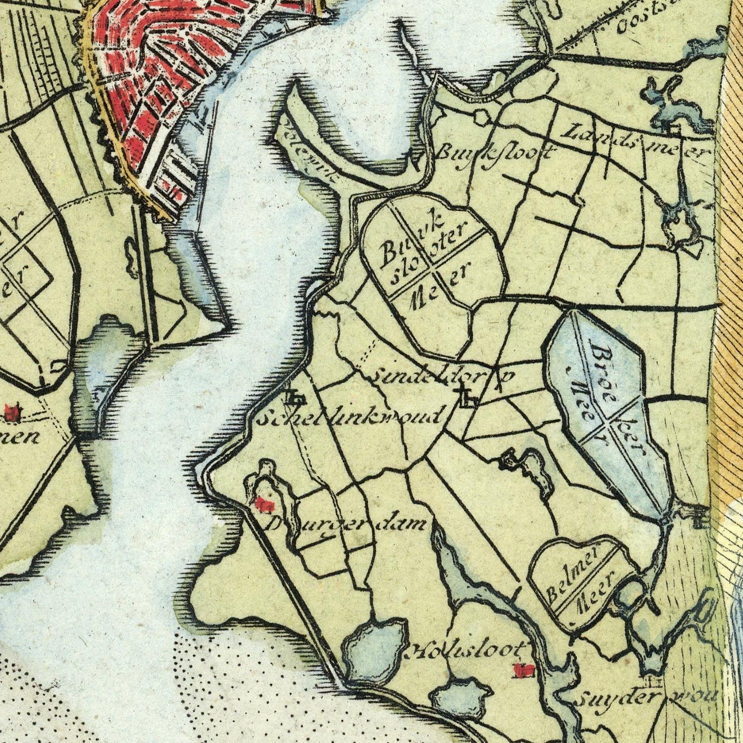Vintage map of a region with labeled places and water bodies