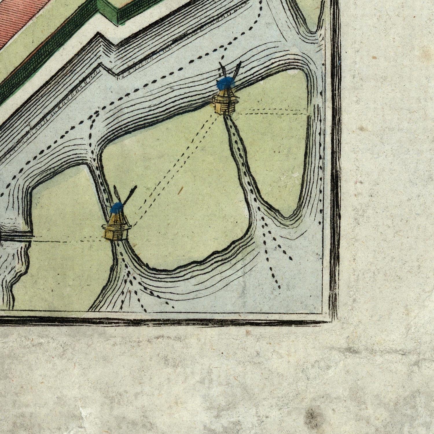Vintage map or diagram with two small illustrations of windmills on a textured background
