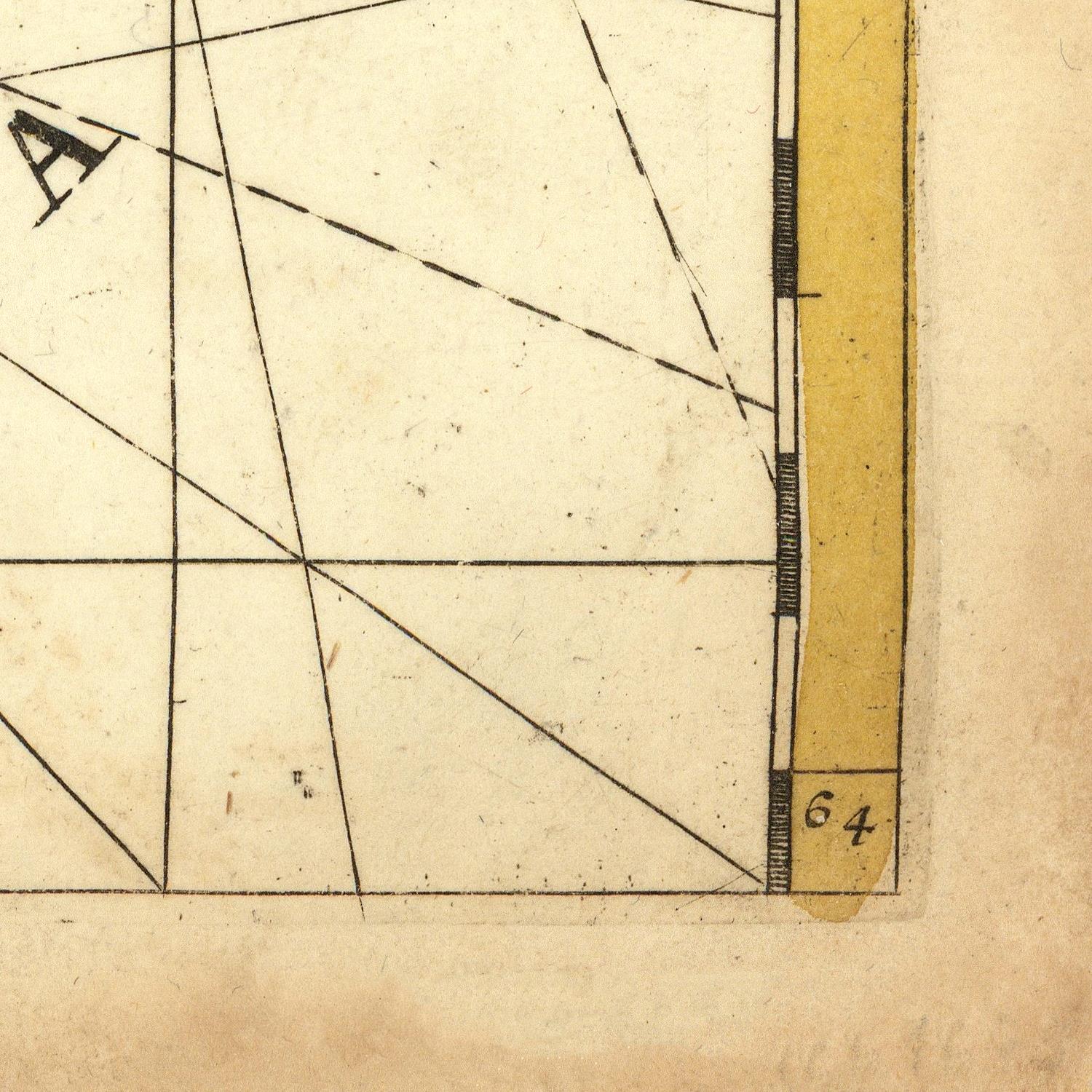 Geometric drawing with lines and a ruler on a textured beige background