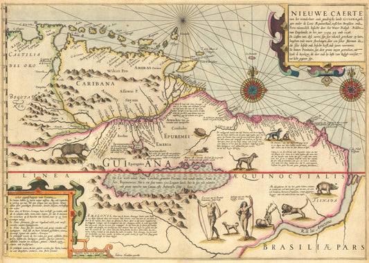 Vintage map of South America with decorative elements and text
