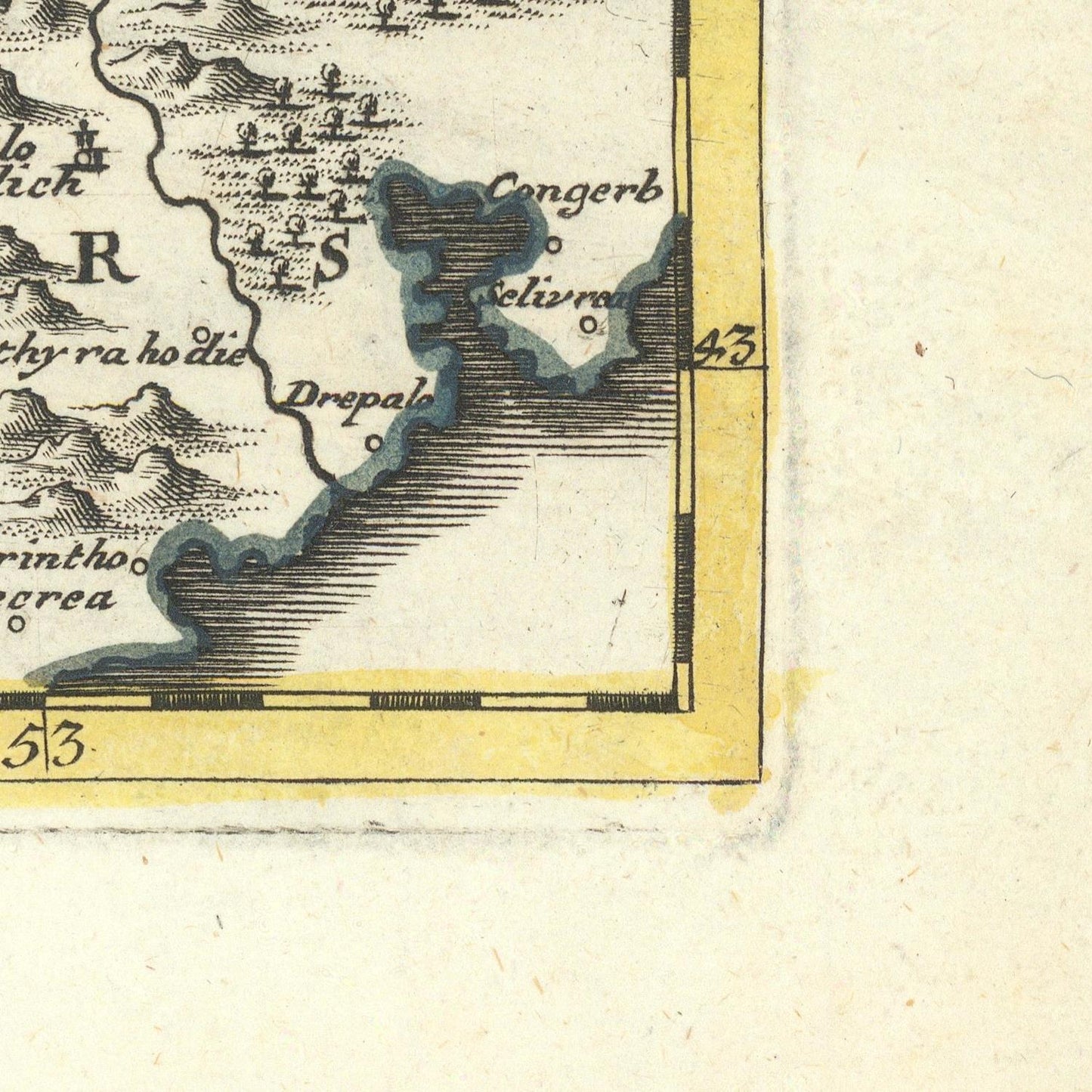 Vintage map corner with topographic details and text