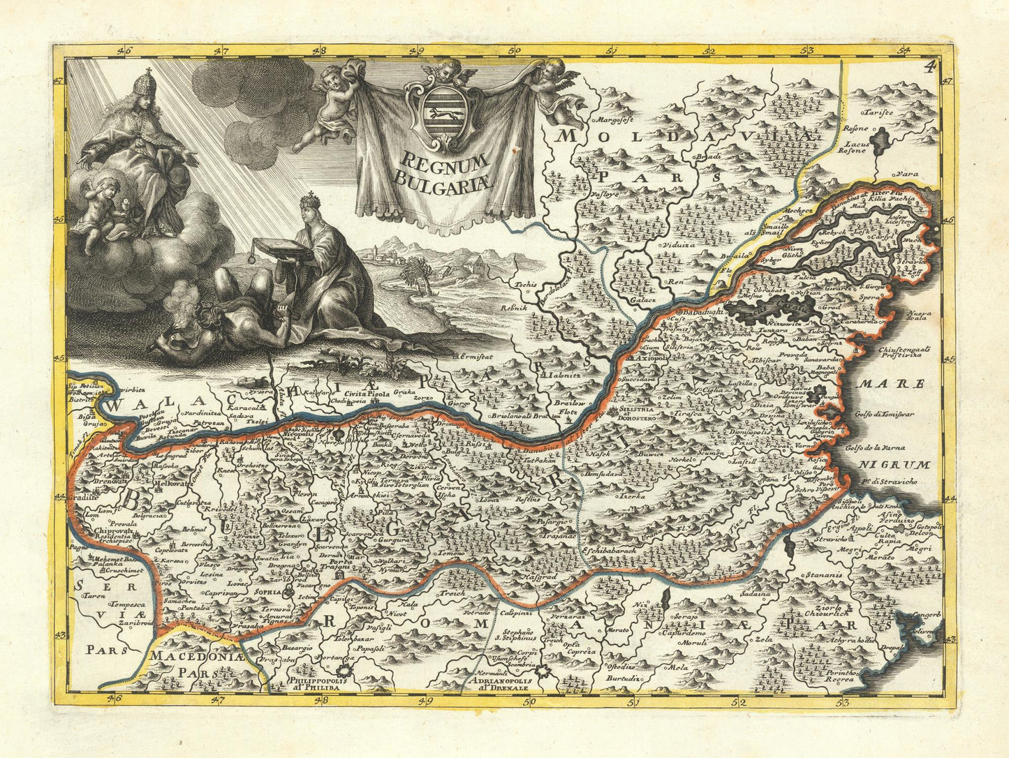 Vintage map of a region with decorative elements and text