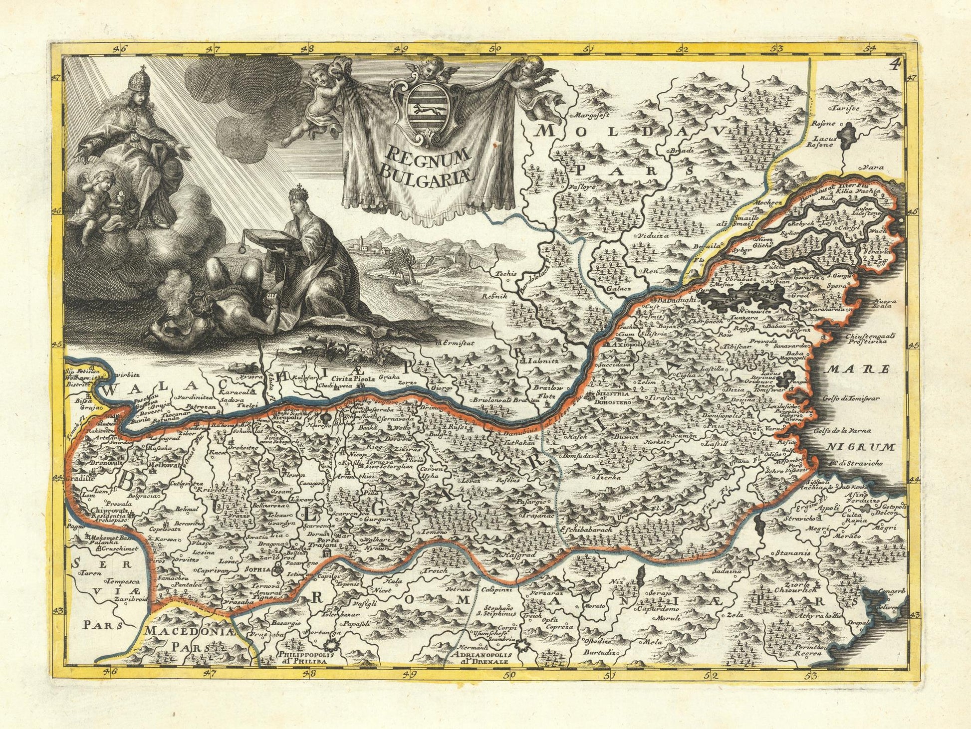 Vintage map of a region with decorative elements and text