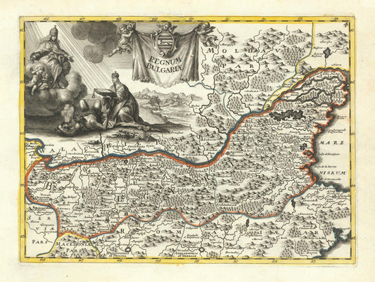 Vintage map of a region with decorative elements and text