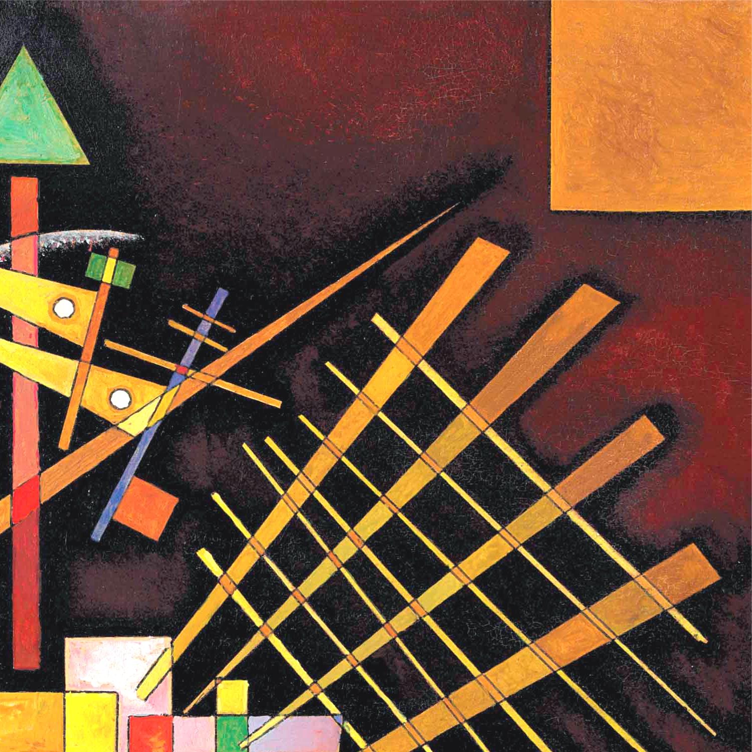 Abstract art piece with geometric shapes and lines on a dark background