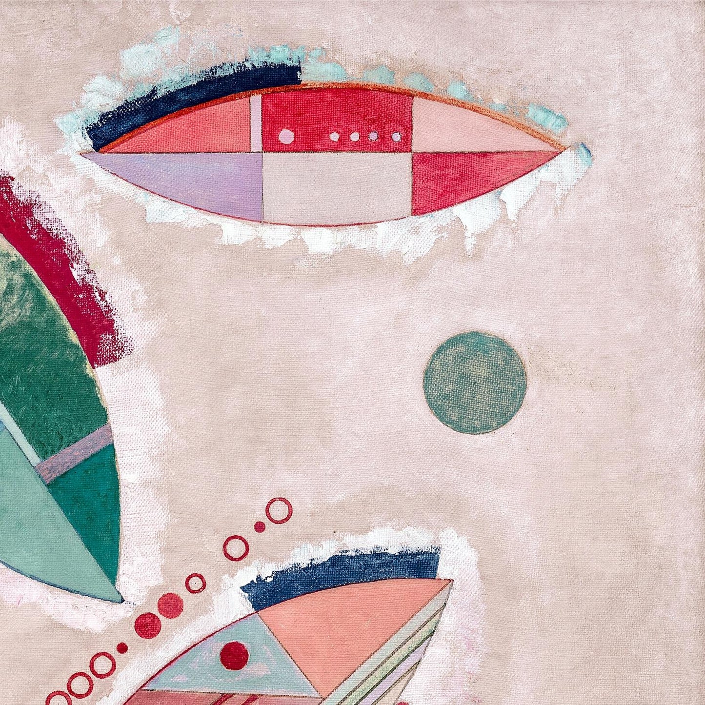 Abstract art piece with geometric shapes on a textured beige background