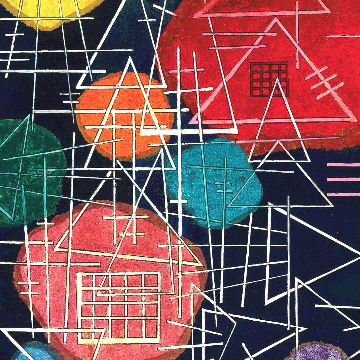 Abstract art with geometric shapes and lines on a dark background