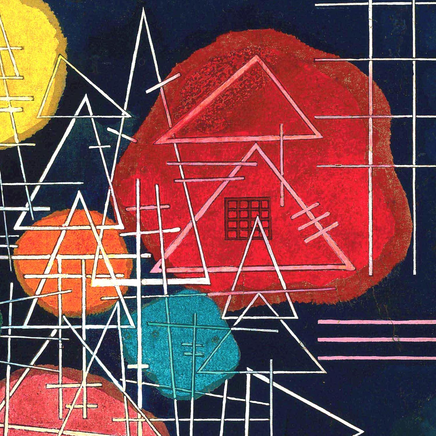 Abstract art with geometric shapes and colors on a dark background