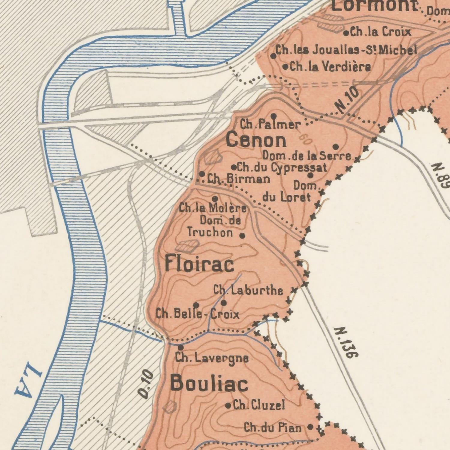 Vintage map of a region with labeled places and a river