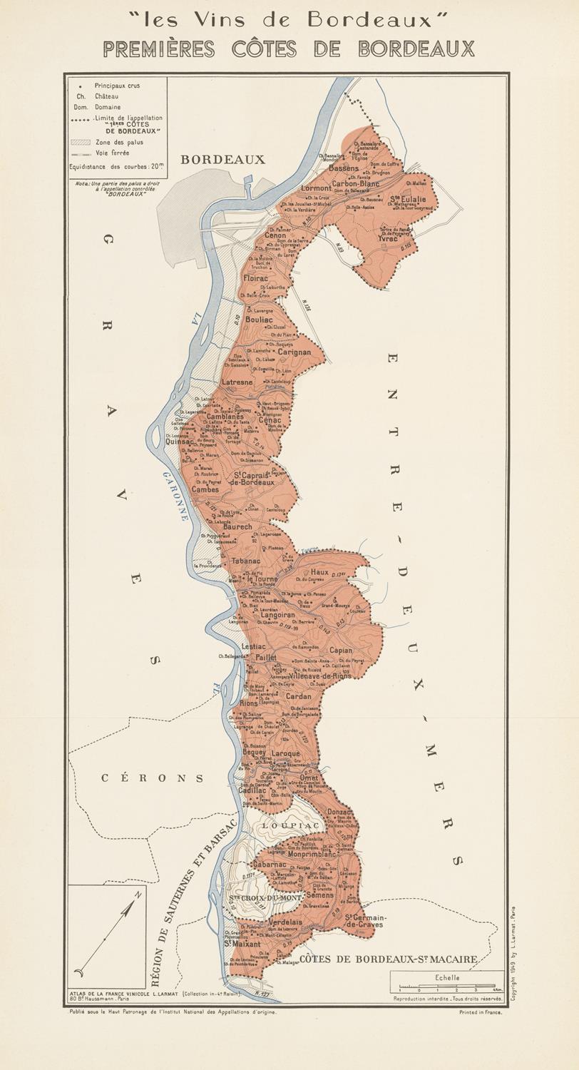 Map of Bordeaux wine regions with labeled areas on a beige background