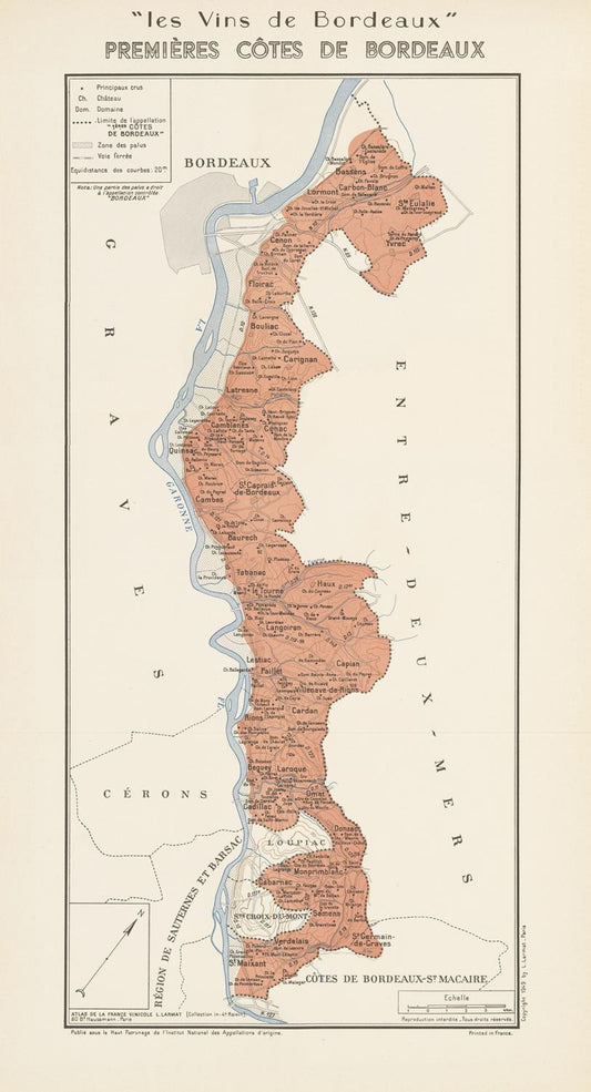 Map of Bordeaux wine regions with labeled areas on a beige background