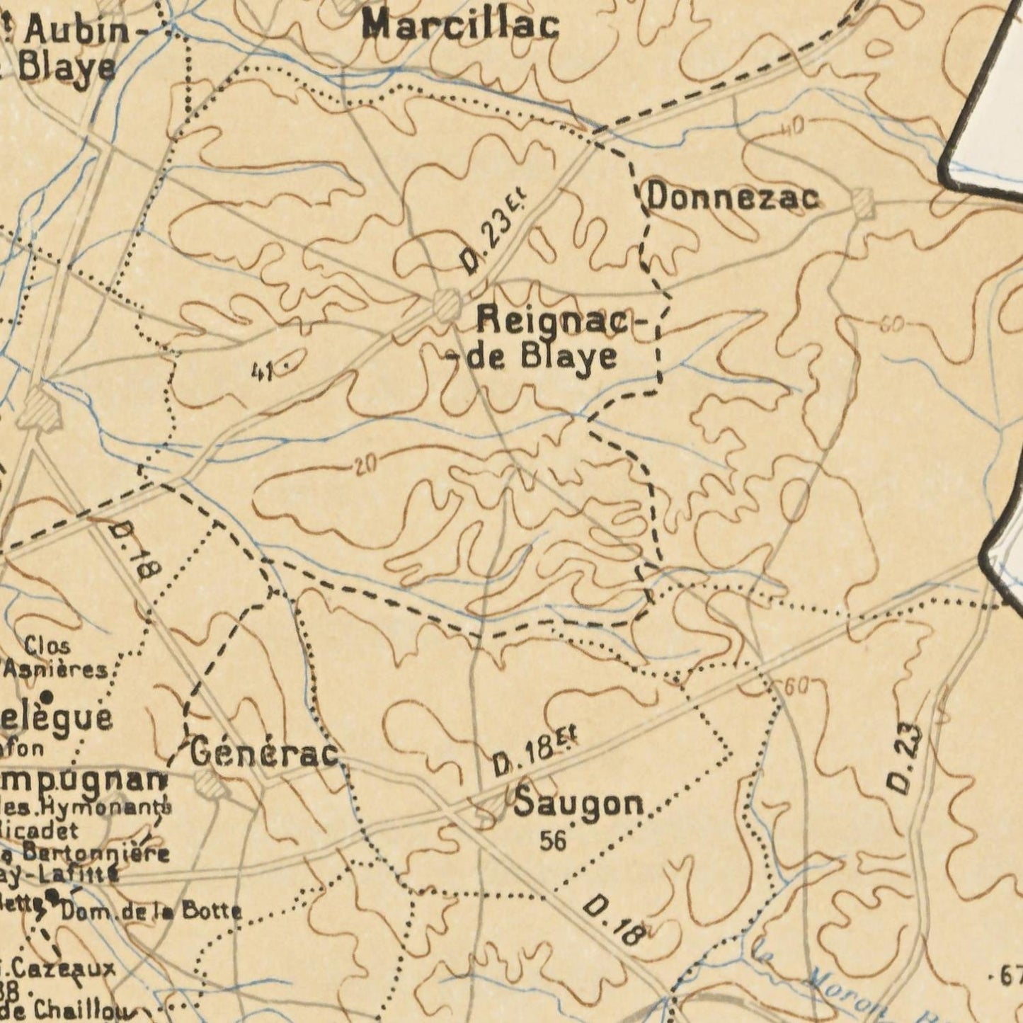 Vintage map of a region with place names and topographic lines