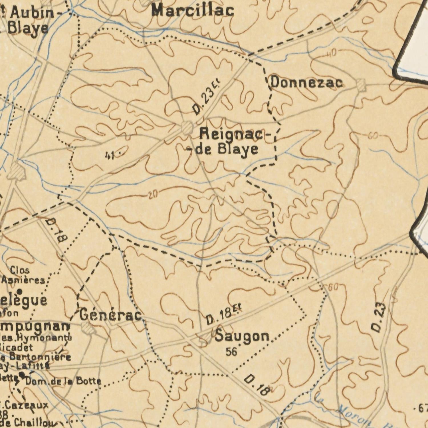Vintage map of a region with place names and topographic lines