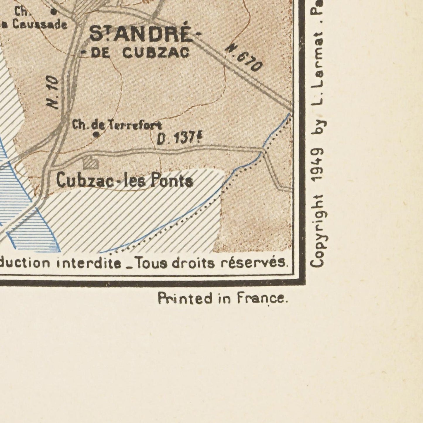 Map of St. Andre de Cubzac and Cubzac les Ponts with a copyright notice on the right side.