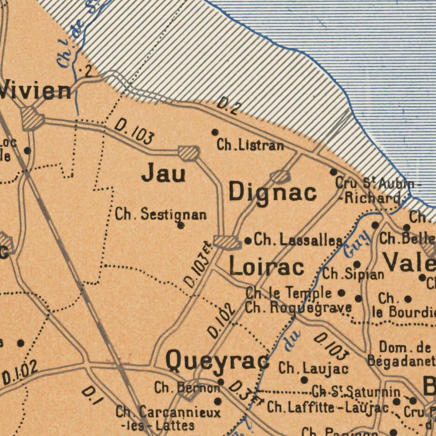 Vintage map of a region with labeled places and roads on a brown background.