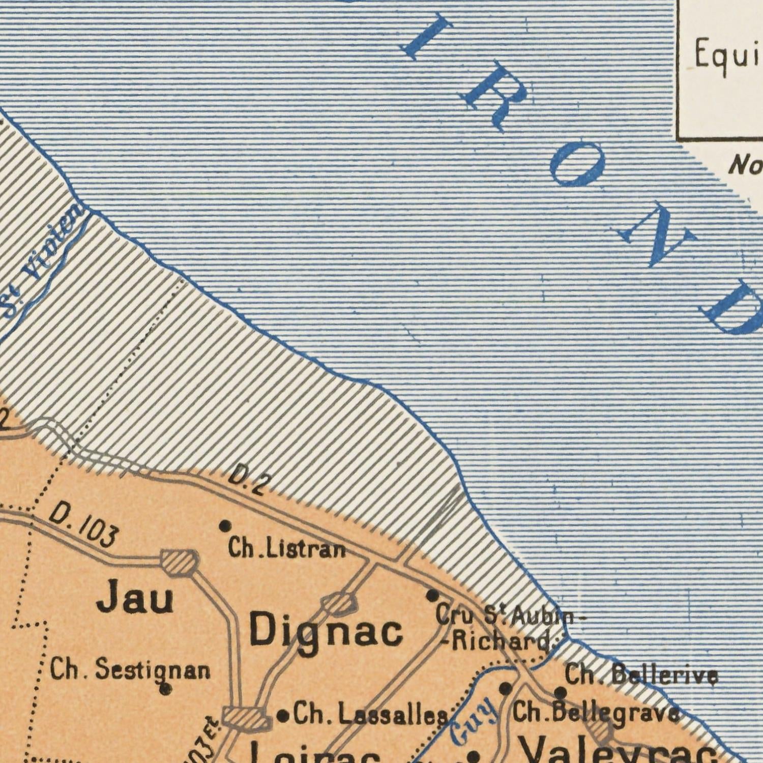 Map showing the area around Jau, Dignac, and other locations with a focus on geography and labels.