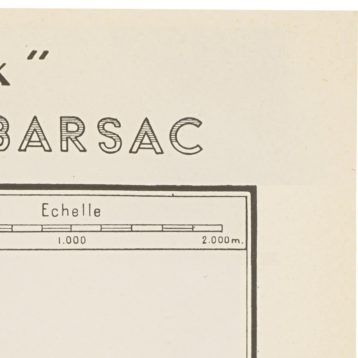 Vintage map or diagram with 'Barsac' text and measurement scale on a beige background