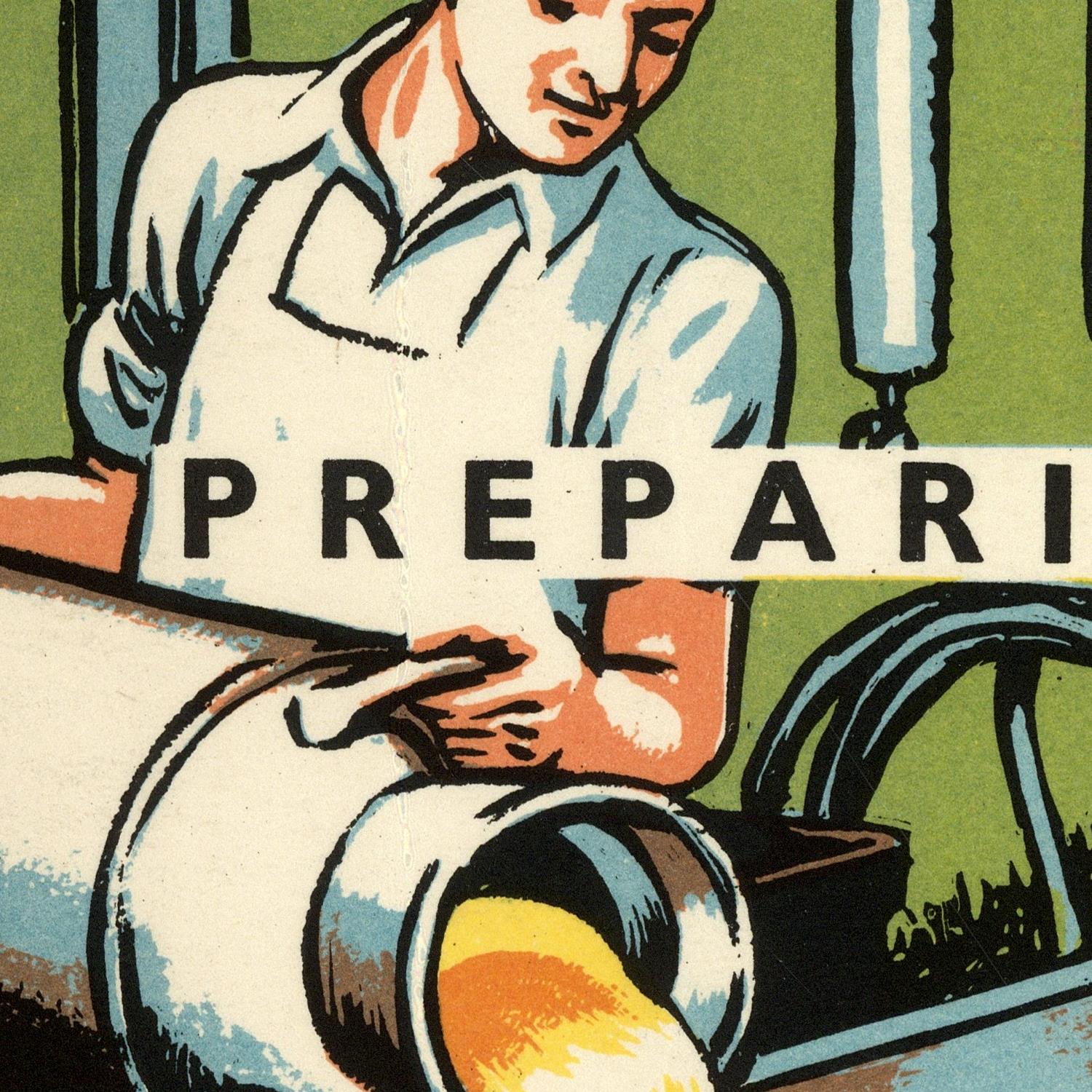 Vintage-style illustration of a person working with text overlay