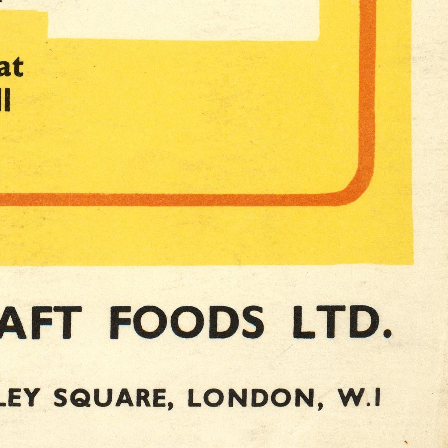 Vintage-style advertisement for 'Craft Foods Ltd.' with a yellow border and black text on a beige background.