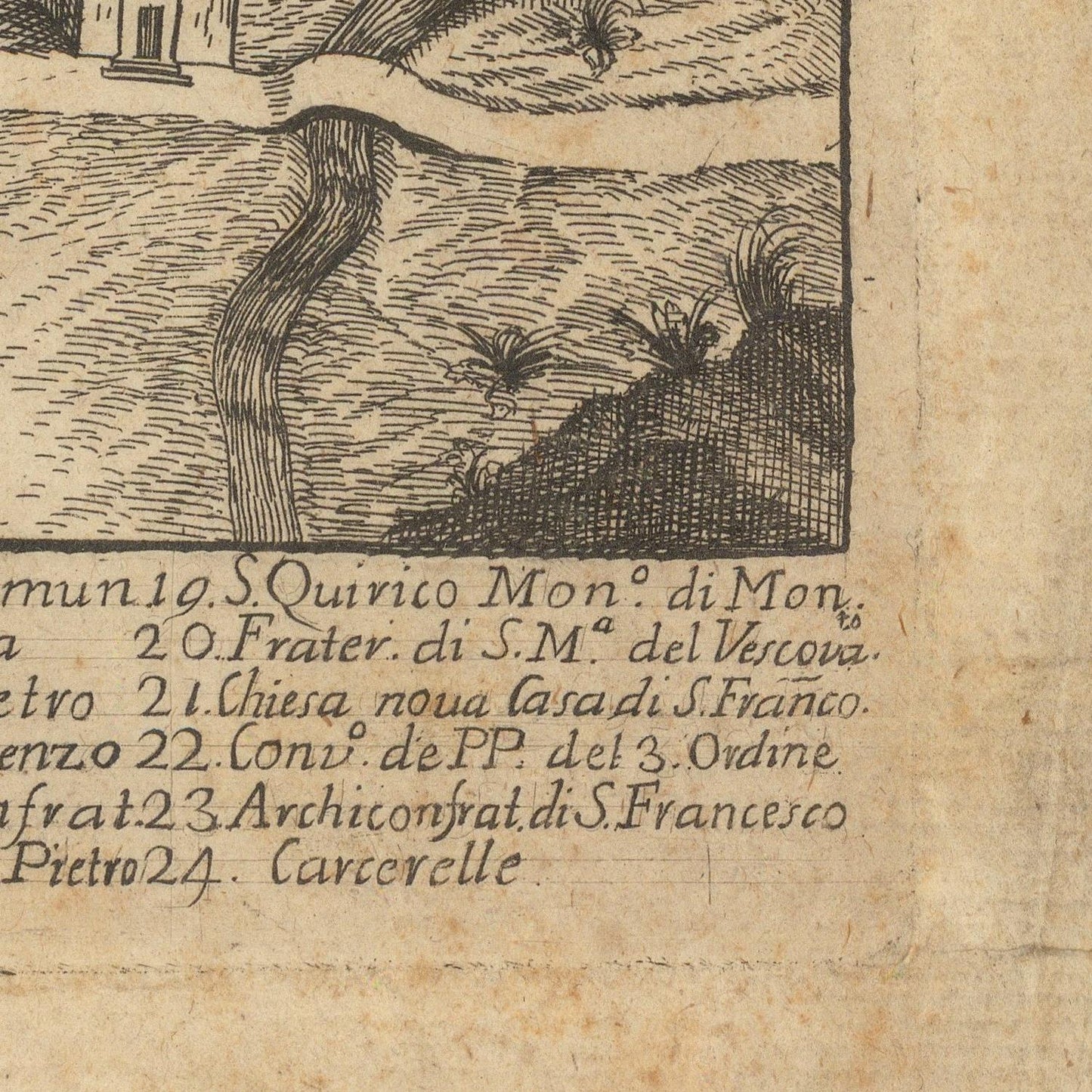 Vintage map or chart with text and a small inset of a landscape.