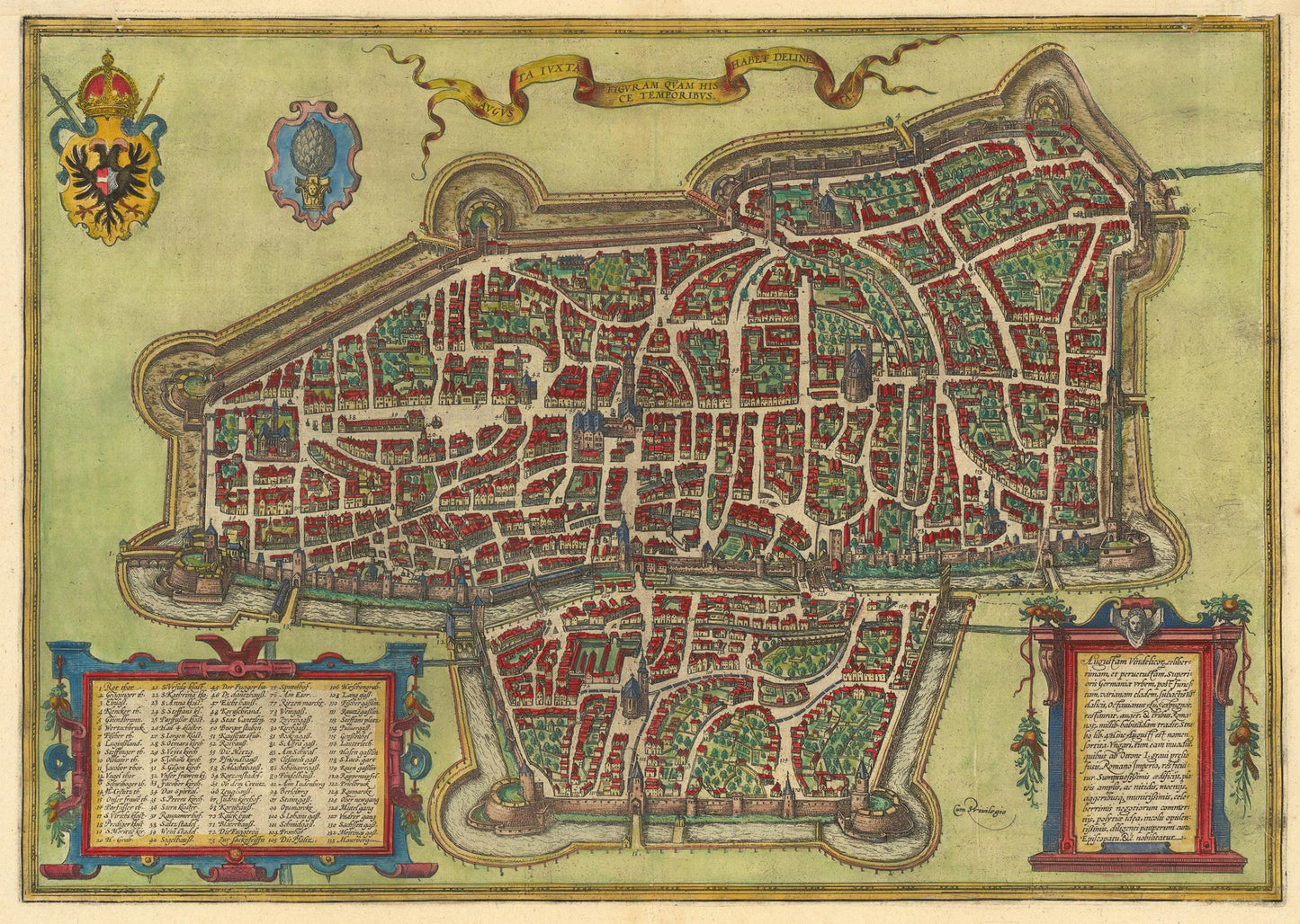 Vintage map of a city layout with decorative elements and text