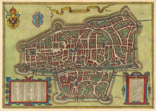 Vintage map of a city layout with decorative elements and text