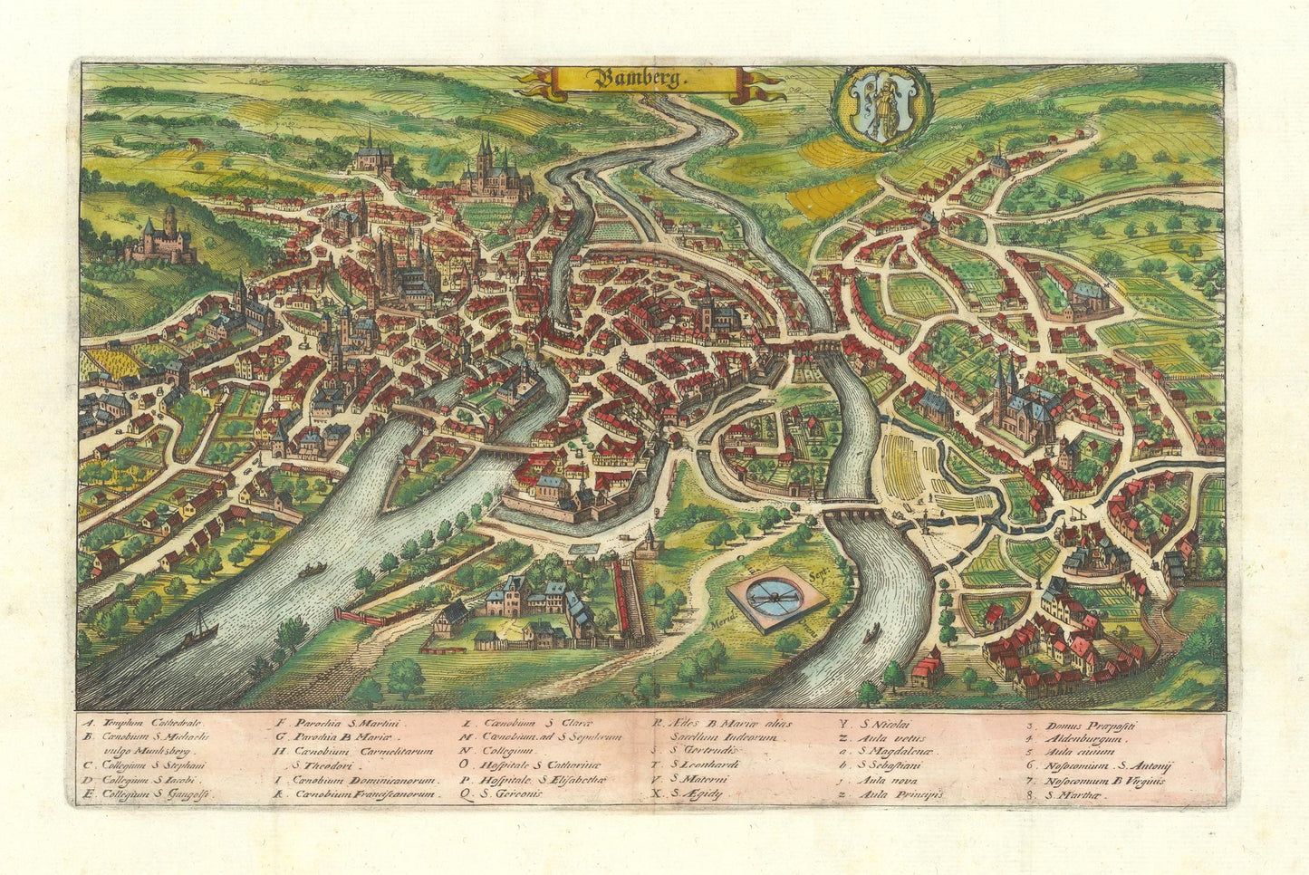 Vintage map of a city with rivers and buildings