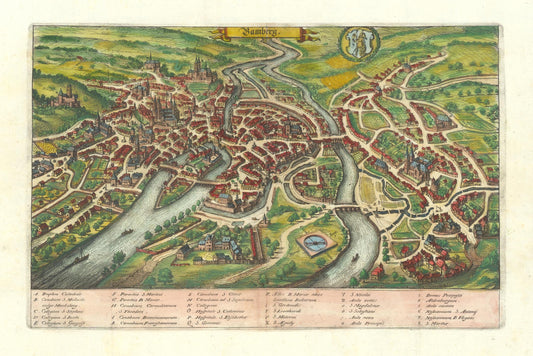 Vintage map of a city with rivers and buildings
