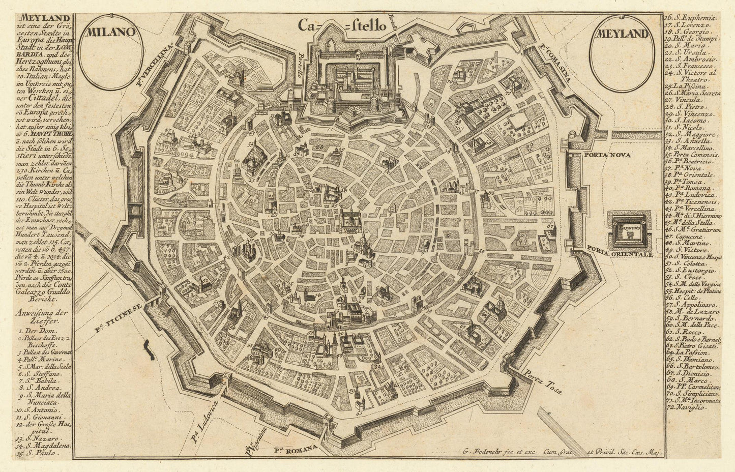 Vintage map of a city layout with cardinal directions and text on a beige background