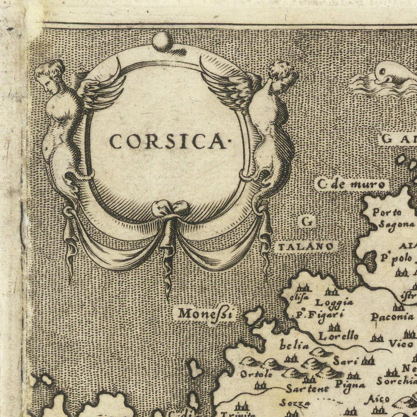 Vintage map of Corsica with decorative elements