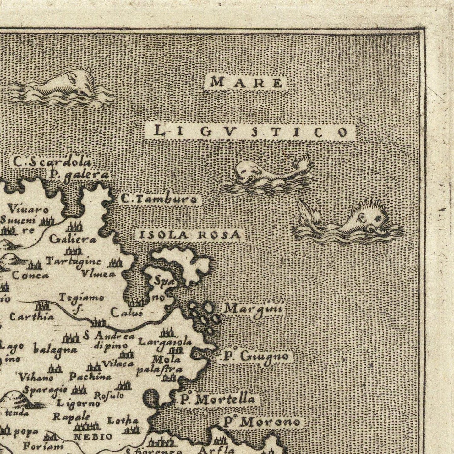 Vintage map of an island labeled 'Isola Rosa' with surrounding text and labels.