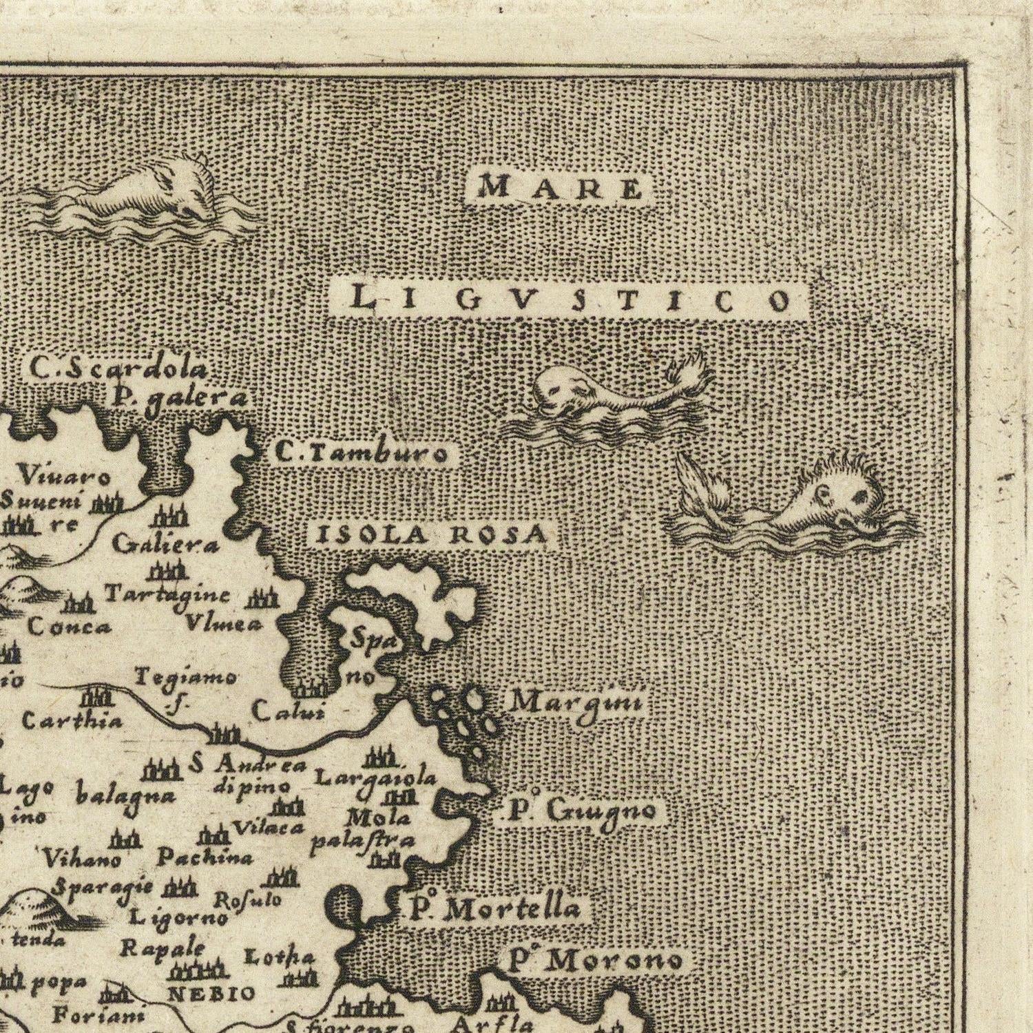Vintage map of an island labeled 'Isola Rosa' with surrounding text and labels.