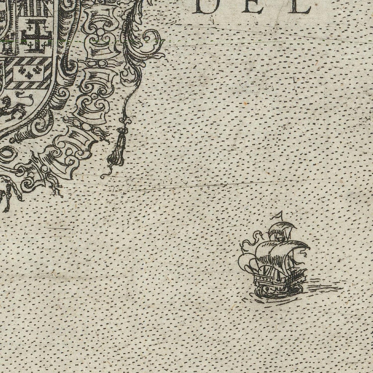 Vintage map detail with a ship and decorative elements