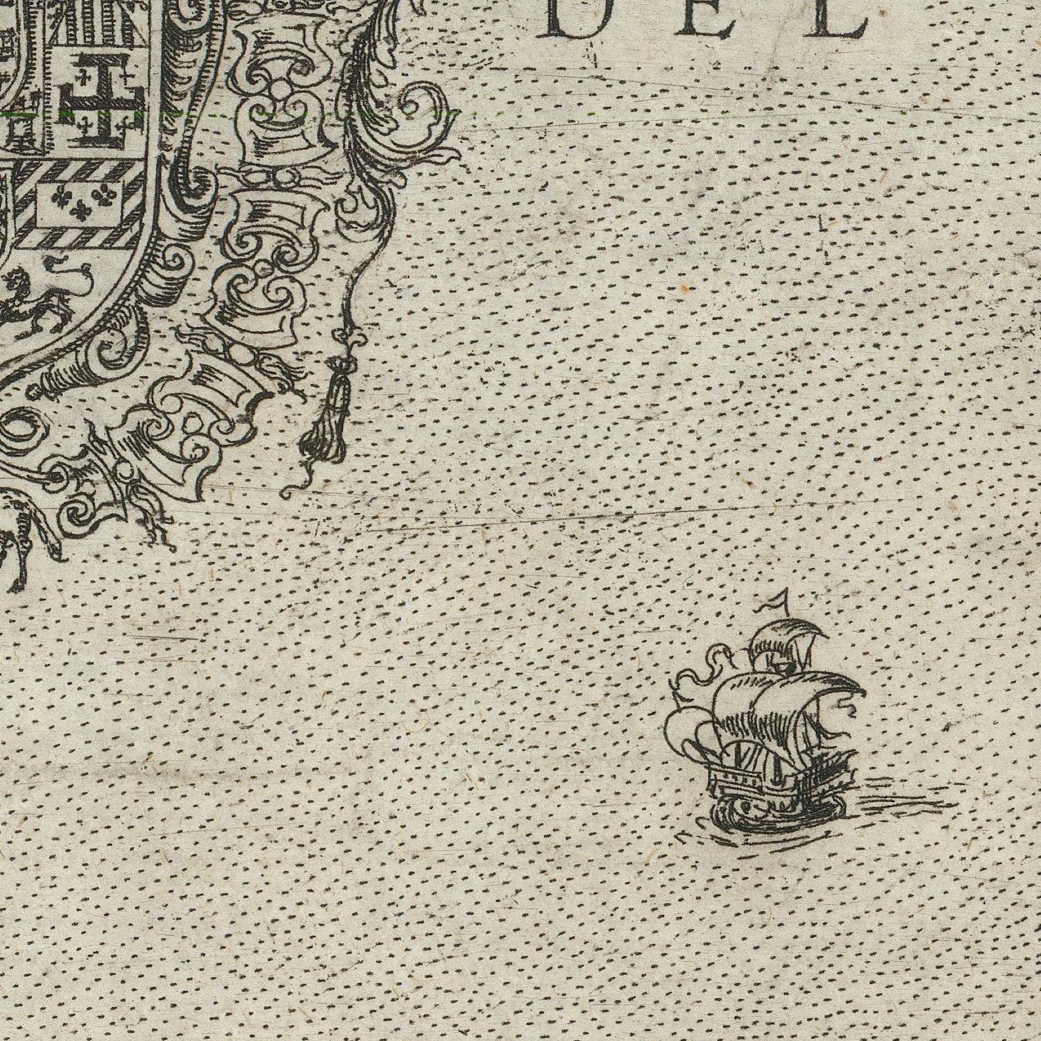 Vintage map detail with a ship and decorative elements