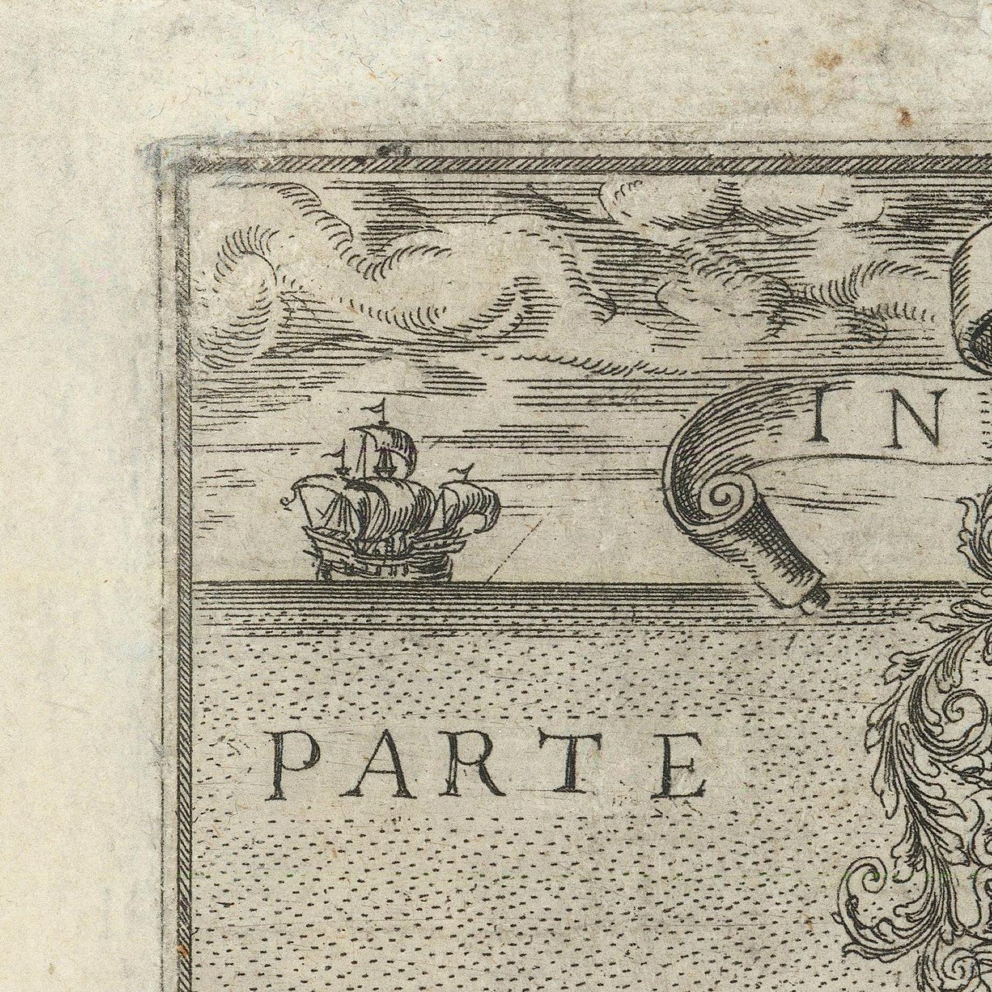 Decorative title page with ship illustration and text on a textured background