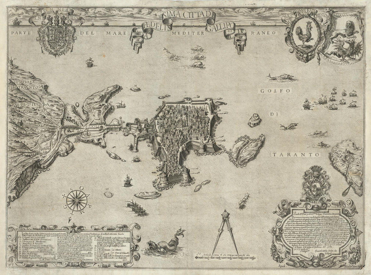 Vintage map of Taranto with decorative elements and text