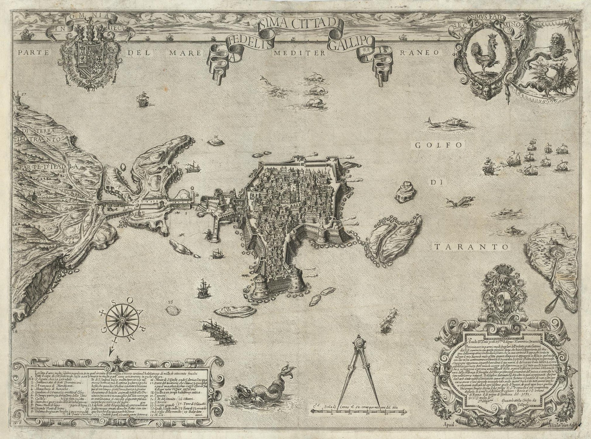 Vintage map of Taranto with decorative elements and text