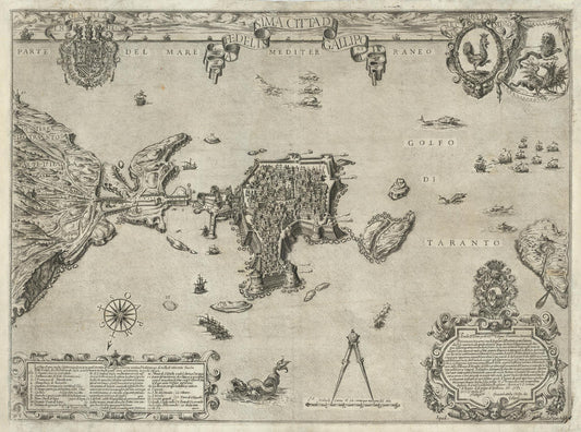 Vintage map of Taranto with decorative elements and text