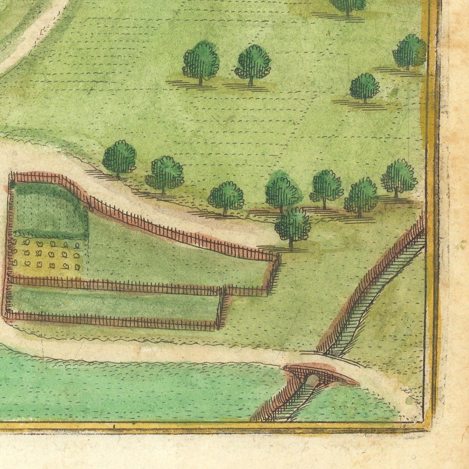 Vintage map or engraving of a landscape with trees and pathways