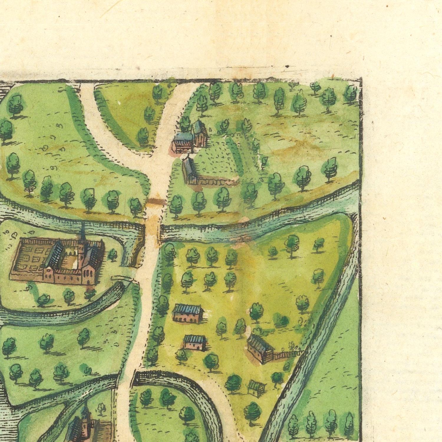 Vintage map of a landscape with buildings and trees