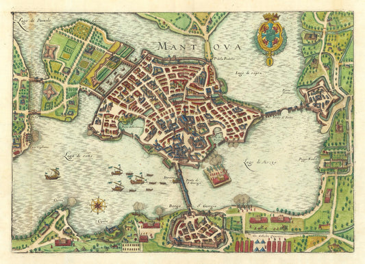 Vintage map of Mantua with rivers and buildings